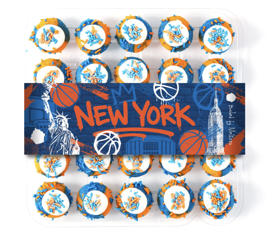 Baked by Melissa kosher Knicks-themed mini cupcakes
