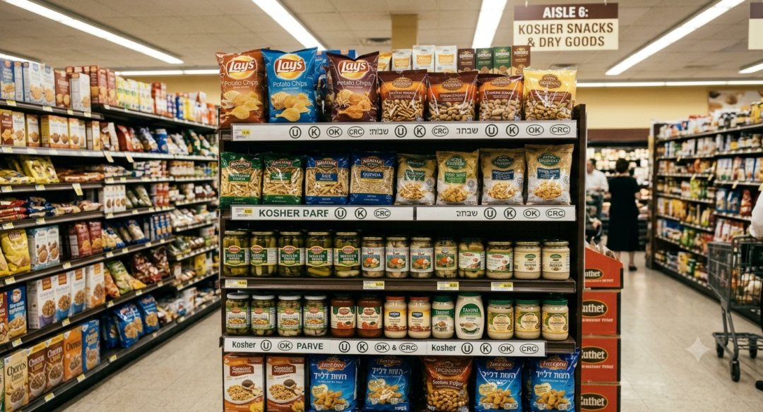 Supermarket aisle with kosher food
