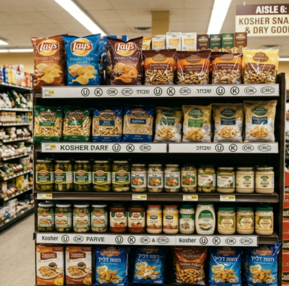 Supermarket aisle with kosher food